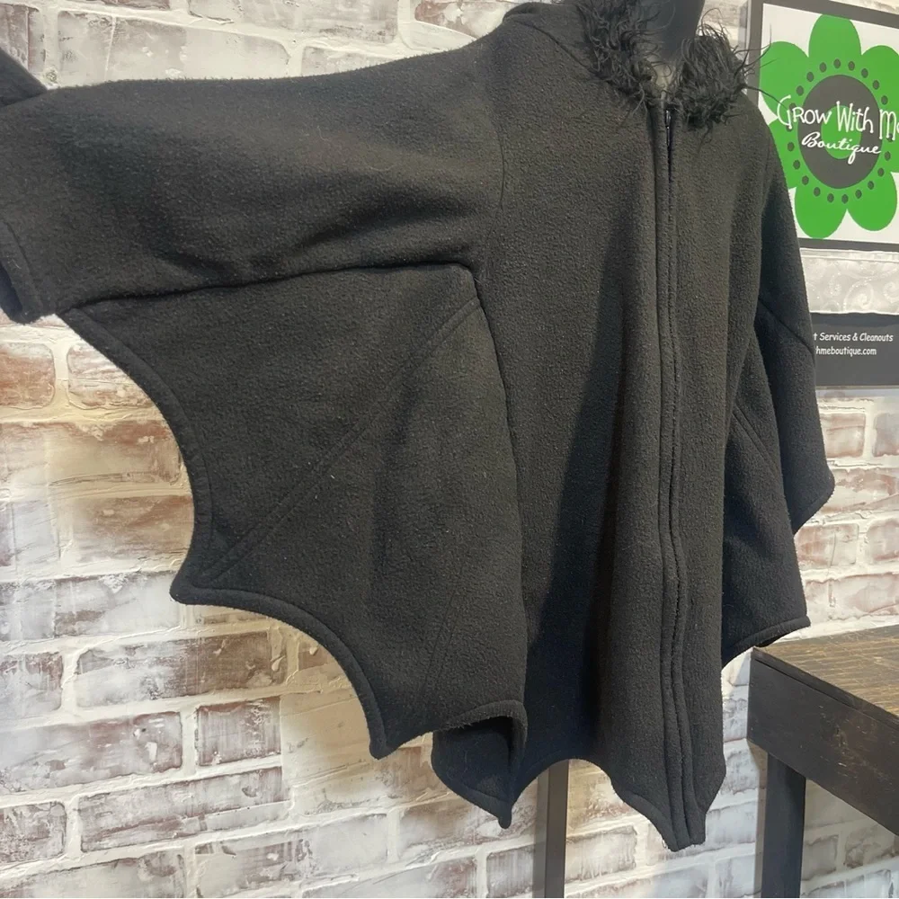 Halloween Bat costume Black Faux Fur Trim Poncho